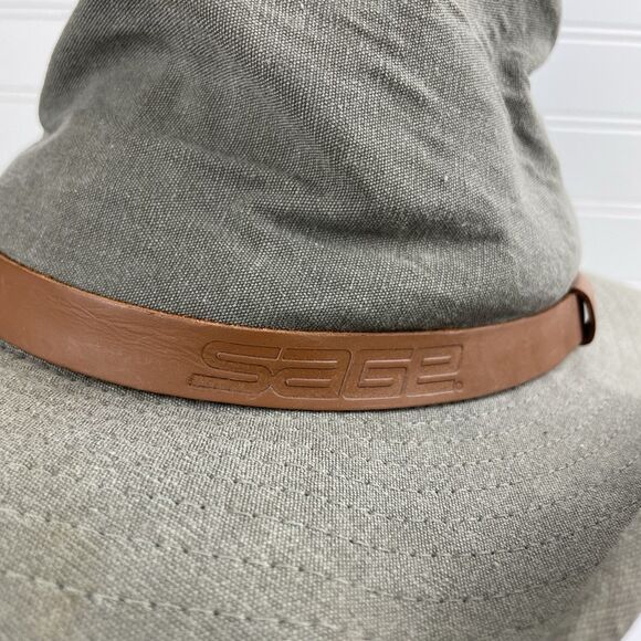 SAGE Fly Fishing River Boonie Gray Canvas Hat Leather Mens Small VTG Made in USA - Picture 2 of 9